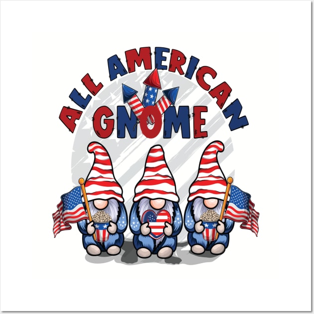 Patriotic 4th of July Funny Gnomes Gifts 4th of July  Patriotic Gnomes Funny American Flag USA Wall Art by albaley